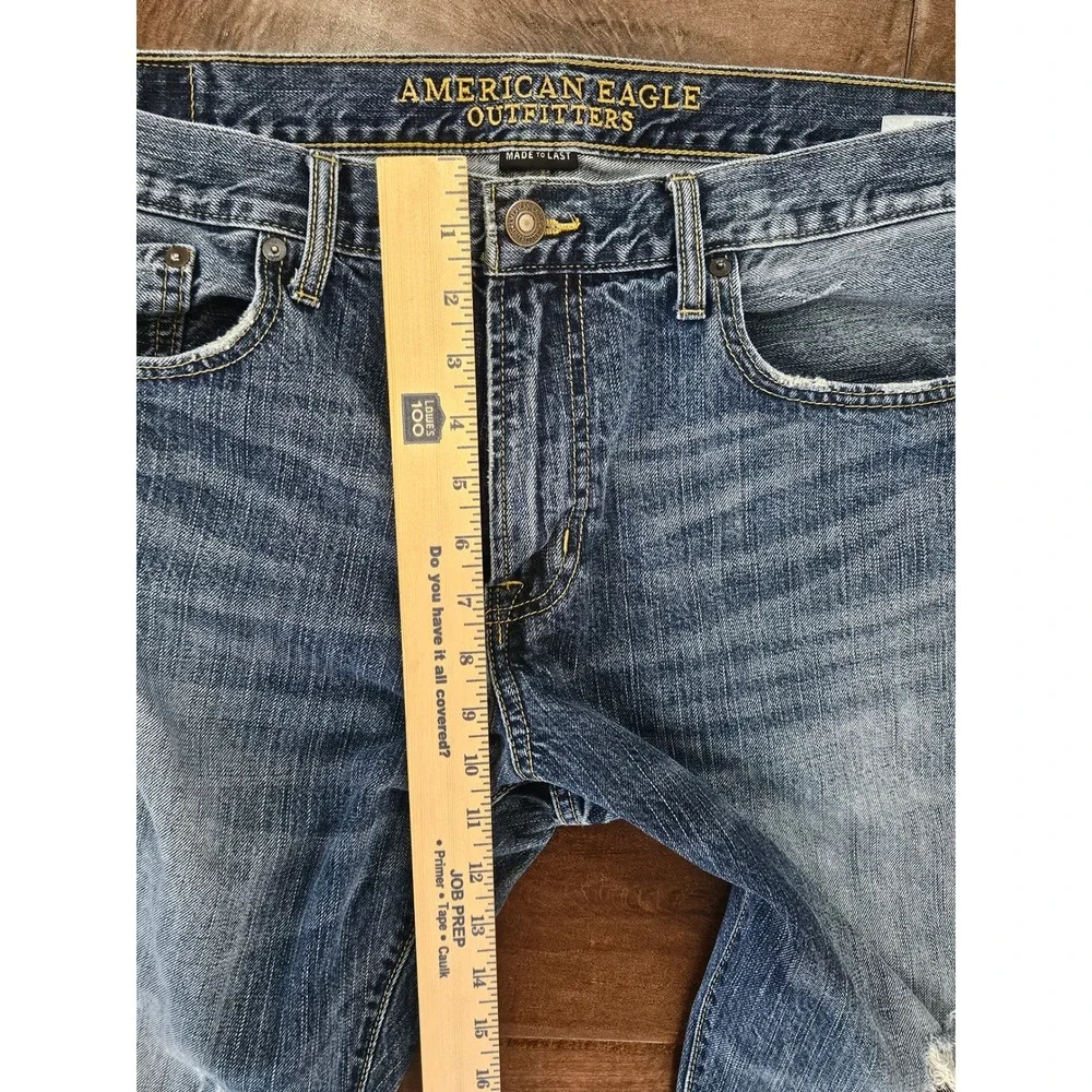 Distressed American Eagle Mens Skater Boot Jeans 36x32 Blue Distressed Bootcut